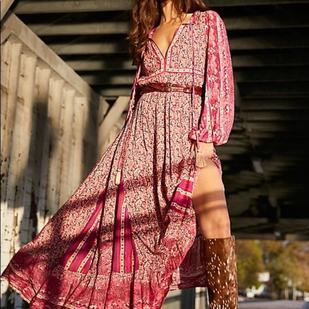 Free People Happy Feelings Midi Dress, in Pink (altered front)